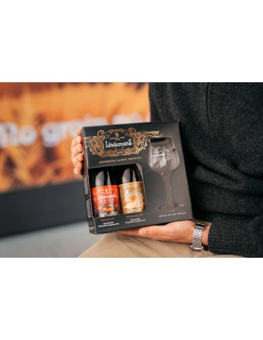 Coffret Lindemans 4 bières +verre en cristal